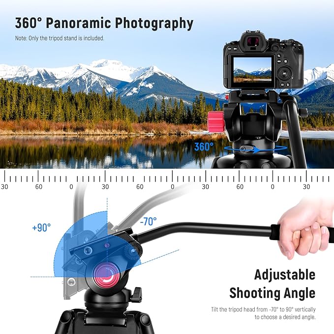 NEEWER 79" Camera Tripod with 360° Fluid Head, Heavy Duty Aluminum Alloy Video Stand with QR Plate Compatible with Canon Nikon Sony and Other DSLR Camera Camcorder, Load Up to 17.6lb, Cleaning Cloth
