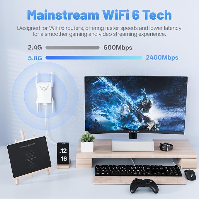 2025 AX3000 WiFi 6 Extender-Dual Band (2.4G/5.8G), WiFi Extender Signal Booster with Gigabit Ethernet Port, Access Point, No Required App, Long Range WiFi Booster, Faster Speed and Easy Setup
