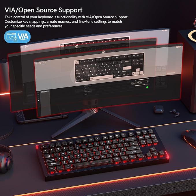 SK87 75% Wireless Gaming Keyboard QMK/VIA, Full Aluminum Transparent keycaps Mechanical Keyboard, Bluetooth 5.0/2.4GHz/USB-C Wired Programmable Keyboard, Hot Swappable, POM Linear Switch (Black)