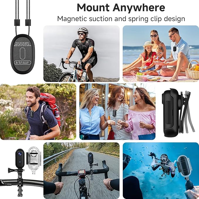 4K Thumb Mini Action Camera – Waterproof Vlogging Camera with Clip Mount and WiFi, Underwater Body Camera for Biking, Hiking, Helmet POV – Video Camera with 64GB Card