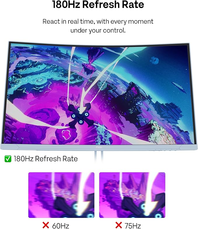 Pixio PXC278 Wave Blue 27 inch 180Hz Refresh Rate QHD 1440p Resolution 1650R Curved Fast VA Panel 1ms GTG Response Time Adaptive Sync HDR Curved Gaming Monitor