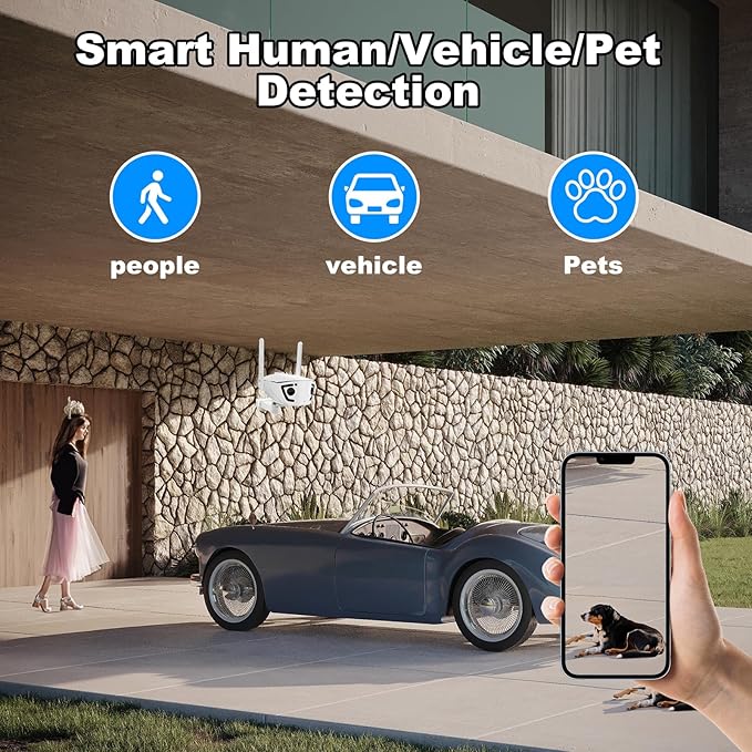 4K/4MP Dual Lens 180-Degree Ultra-Wide Panoramic Angle Outdoor Home Security Smart Bullet IP Camera,Human/Vehicle/Pet Detection,Color Night Vision,2 Way Audio,Dual Band WiFi,24/7 Recording