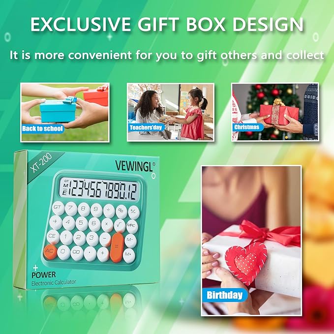 VEWINGL Mechanical Switch Calculator, 12 Digit Large LCD Display and Buttons, Great for Everyday Life and Basic Office Work, with Battery