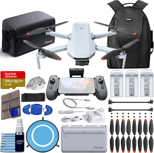 Potensic ATOM 2 Drone Fly More Combo (96-Min Flight) with 4K Video, 8K Photo, Under 249g, 6.2 mile Transmission, AI Track, Vertical Shooting + 128GB Card + Pilot Kit