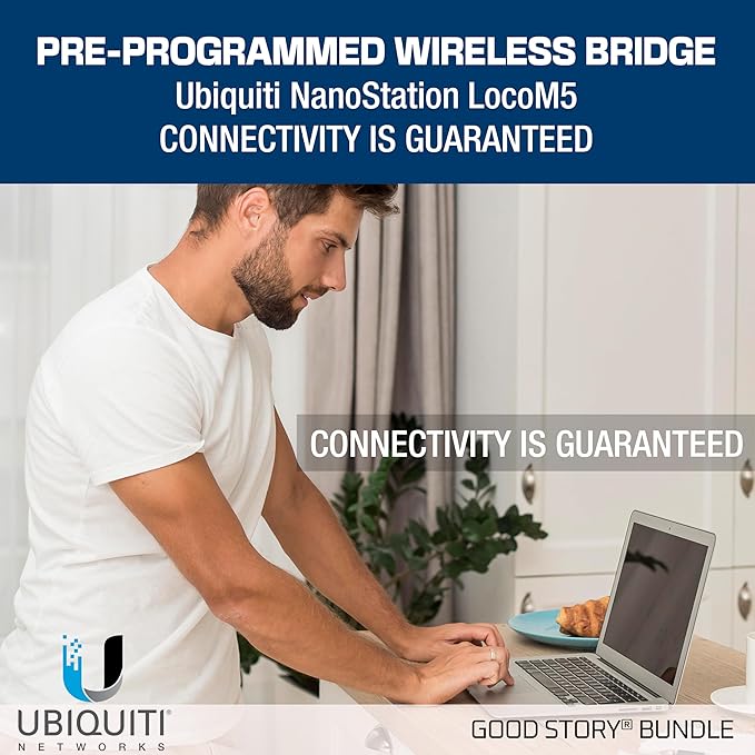 Wireless Bridge LOCOM5 PRE-Programmed Bundle of 2 Ubiquiti Nanostation LOCO M5, Point to Point Outdoor WiFi Bridge, Plugh and Play, 5GHz, 150+Mbps, 15+km Link Range Network Wireless Bridge.
