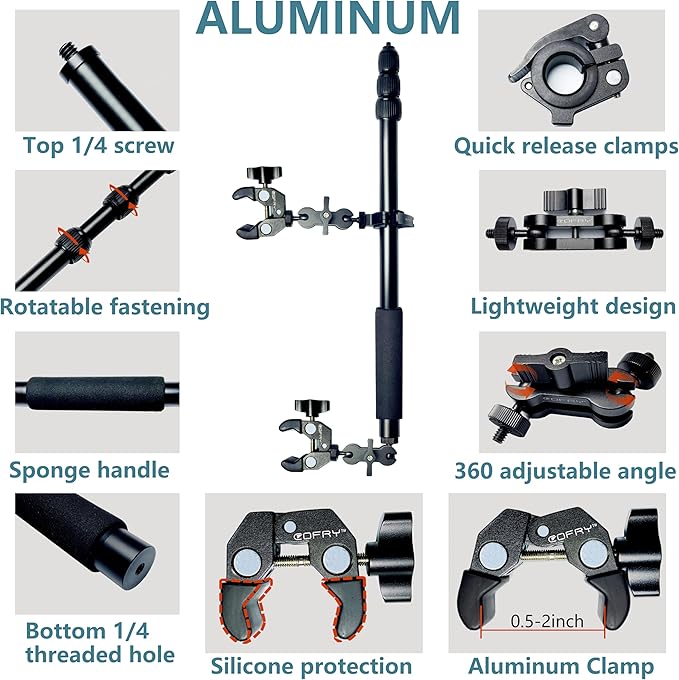 360 Motorcycle Mount Kit, Universal Adjustable 360 Camera Mount for Motorcycle Handle, Compatible with Insta360 X4 X5 Accessories, Bike Mount for GoPro Camera