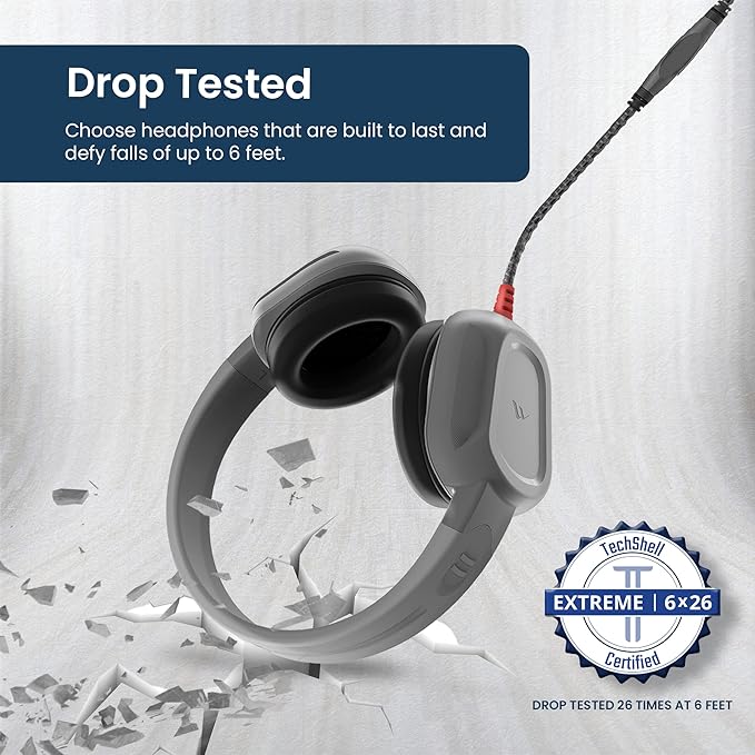 Brenthaven Headphones Wired | USB C On-Ear Rugged 2 Adjustable Headphones with Long Tangle Free Cord - Lightweight Durable and Drop Tested School Supplies for Kids Travel and K-12 Students - Gray