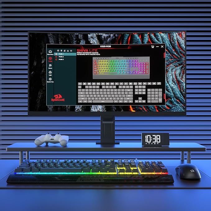 Redragon K525 RGB Backlit 104 Keys Wired Membrane Gaming Keyboard w/ 5 Multimedia Keys & 4 Extra On-Board Macro Keys, Dedicated Media Control, Ergonomic Wrist Rest, Linear Mechanical-Feel Switch