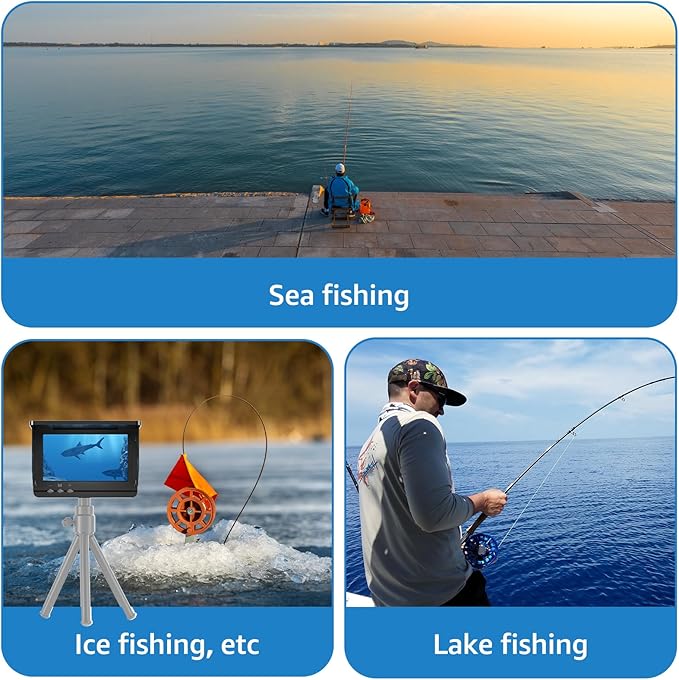 Underwater Fishing Camera, 4.3 Inch Portable Night Vision Fish Finder HD 1000 TVL Infrared Waterproof Camera LCD Monitor 15M Cable for Ice Dark Fishing Lake Sea Boat Kayak