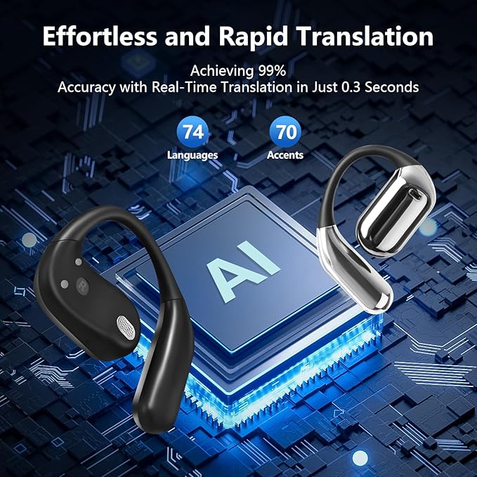 AI Translation Earbuds Real Time, 144 Language Translator Earbuds with APP Compatible with iOS & Android, Bluetooth Headphones Translating Device for Travel Business and Learning - Black