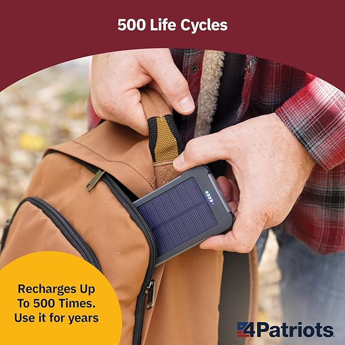 4Patriots Patriot Power Cell CX: Emergency Solar Power Bank with USB-C Fast-Charging Port