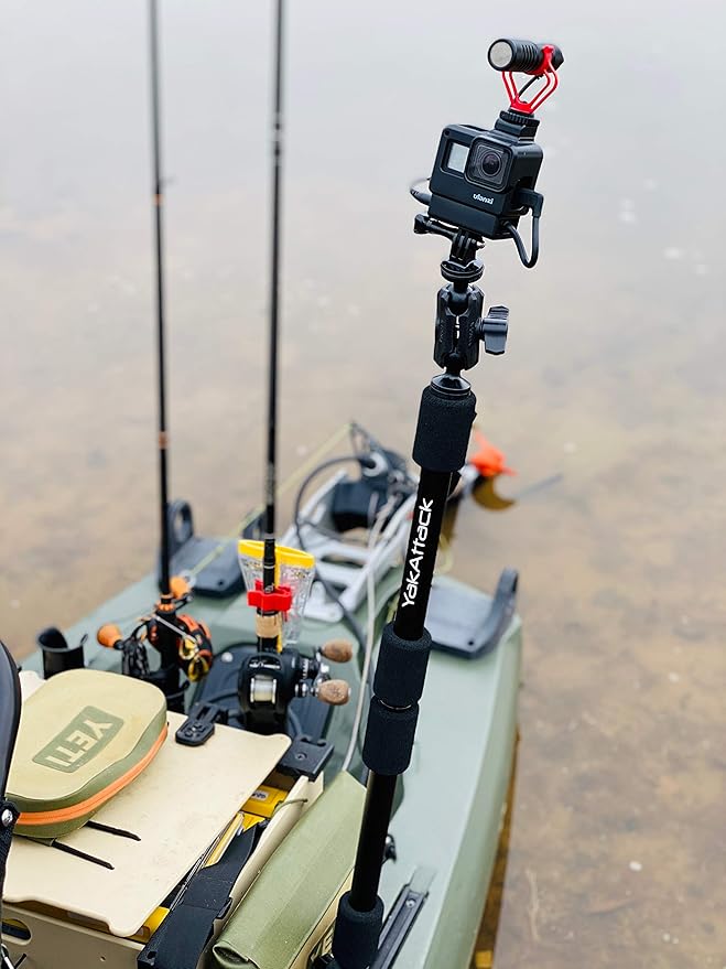 YakAttack PanFish Pro Camera Mount | 33" Floating Camera Pole with LockNLoad Base | Compatible with GoPro & 1/4"-20 Cameras | Rigid & Lightweight for Kayak Mounting | Made in USA