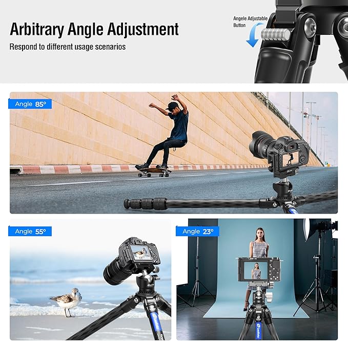 42.2" Carbon Fiber Travel Tripod with 4-Section Leg, Professional Shoot Tripod for Travel/Video/Live Streaming, Max Load 13.23lb with 1/4"-20 Threaded Accessory Socket