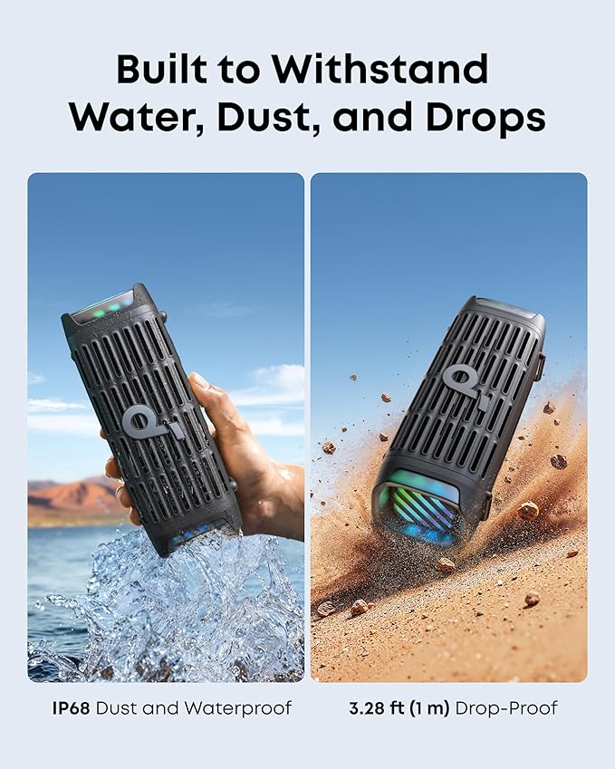 Soundcore Boom 3i by Anker, Rugged Outdoor Speakers, IP68 Waterproof, Floating Playback, Saltwater-Resistant, BassUp 2.0, 50W Portable Speaker, Bluetooth 5.3, 16H Playtime, TWS, Kayak/Fishing/Camping