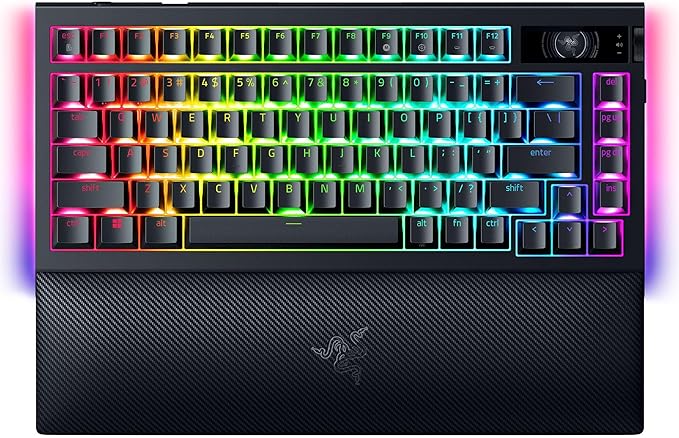 Razer BlackWidow V4 Pro 75% Wireless Gaming Keyboard: OLED Display - True 4K Hz Wireless - Bluetooth - Hot Swappable - Orange Tactile Switches - Command Dial - Snap Tap - Chroma RGB - Wrist Rest