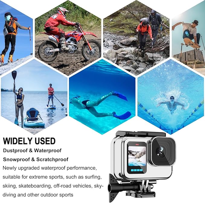BO&DQQ Protective Waterproof Case Compatible for Go Pro Hero 13 12 11 10 9 Black, 60M/196FT Underwater Diving Housing Shell Accessories Kit