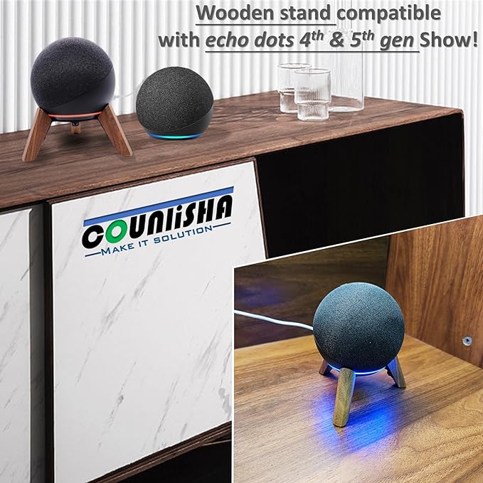 Real Wood Stand for Echo Dots(4th Gen)(5th Gen),Tripod Accessories Protect Speaker for Better Sound,Secure Stable Wooden Mount Holder for Echo Dot (Newest Model) 2024,(Walnut)