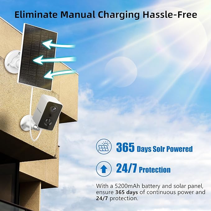 Septekon 2K Security Cameras Wireless Outdoor, Solar Camera for Home Security, Battery Powered Camera with Two Spotlights, PIR Motion Detection Siren, Color Night Vision, 2-Way Audio, IP66, White