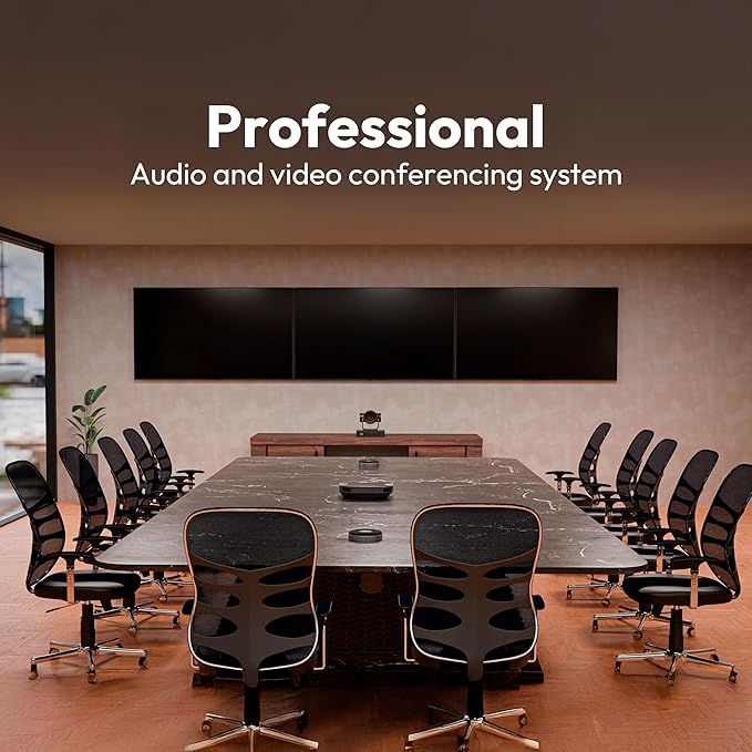 Teams Video Conferencing System – Full HD 1080p PTZ Camera with 10x Optical Zoom, 360° Omnidirectional Speakerphone, Noise Cancellation, Plug-and-Play USB, Zoom & Microsoft Teams Compatible