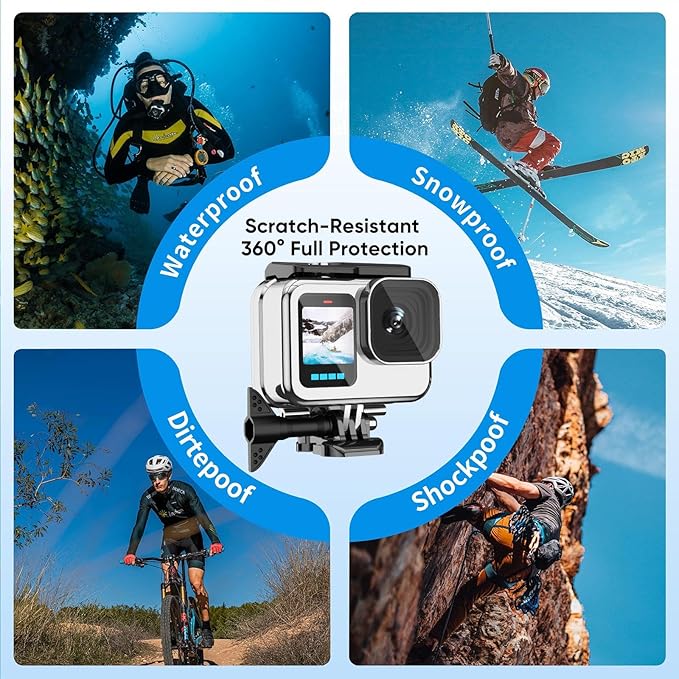 BO&DQQ Protective Waterproof Case Compatible for Go Pro Hero 13 12 11 10 9 Black, 60M/196FT Underwater Diving Housing Shell Accessories Kit