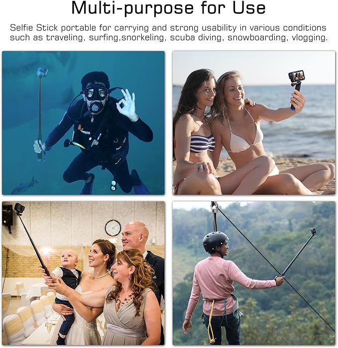 7''-23''Waterproof Pole Selfie Stick Pocket Size Underwater Handle Grip Monopod Aluminum for GoPro Hero Session Max Insta360 AKASO DJI OSMO Digital Cameras