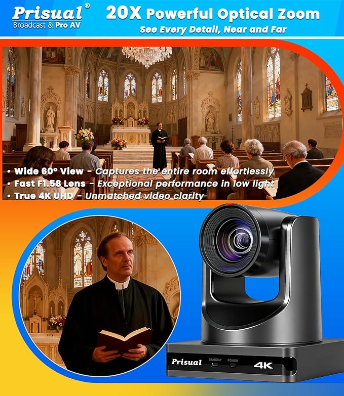 4K HDMI/IP/USB PTZ Camera 20X, Advanced PTZ Auto Tracking Camera, 1/1.8”4K UHD 30P with Built-in Tally Light for Church Conference Events, PoE, PT20X-4K (NDI Upgrade for Free)
