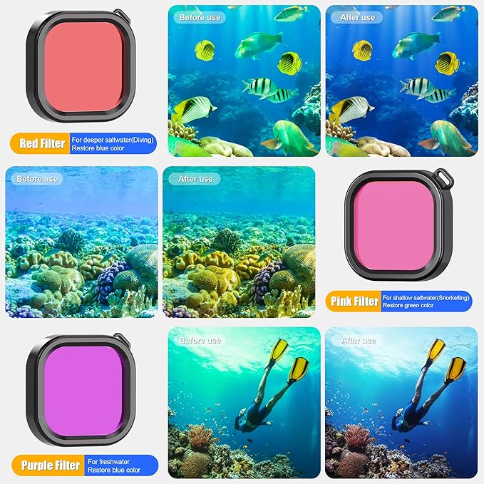 Waterproof Case with Dive Filters for GoPro Hero 13 /Hero 12 /Hero 11 /Hero 10 /Hero 9 Black, 230FT/70M Underwater Protective Housing Dive Kit, Professional Action Camera Dive Accessory