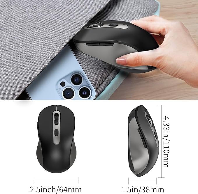 Wireless Mouse for Laptop, PC, Chromebook, Mac, MacBook, Silent Wireless Mouse with USB Nano Receiver, Side Button, 2400 DPI, Anti Slip Roller, 6 Button Ergonomics Cordless Computer Mice - Black Gray