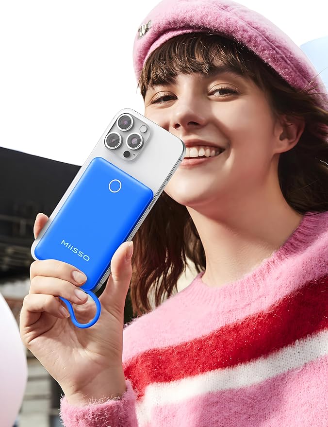 10000mAh Compatible with iPhone 15/16/17 (Only) Slim Portable Charger with Built in Cable, Power Bank Travel Charger External Battery Pack for Phone, 3 Output USB Type C Cord Clutch Charger, Deep Blue