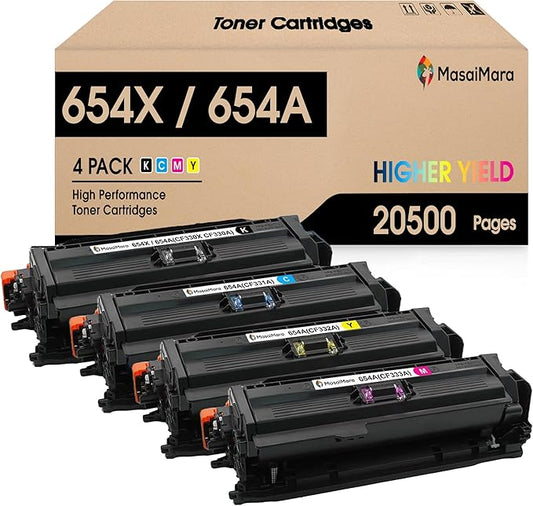 MasaiMara 654X 654A CF330X CF331A CF332A CF333A Compatible Toner Cartridges Replacement for HP Color Laserjet Enterprise M651 M651n M651dn M651xh Printer (Black Cyan Magenta Yellow, 4-Pack)