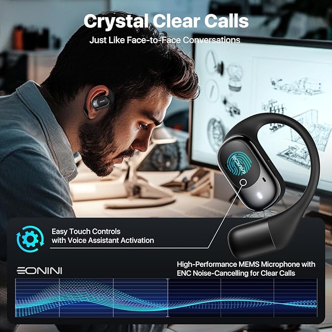 2025 Open Ear Earbuds Wireless Bluetooth Headphones, Earhook Sports Earphones with Mic, 40Hrs Playtime, Smart Digital Display, IPX5 Waterproof for Running, Gym, Cycling(Black)