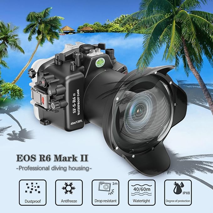 Sea frogs Camera Housing Compatible with Canon EOS R6 II with EF 16-35mm 2.8 Ill Wide Angle Lens,Waterproof IPX8 Rated, 40m/130ft Depth Protection Underwater Camera Case, Ideal for Diving, Surfing