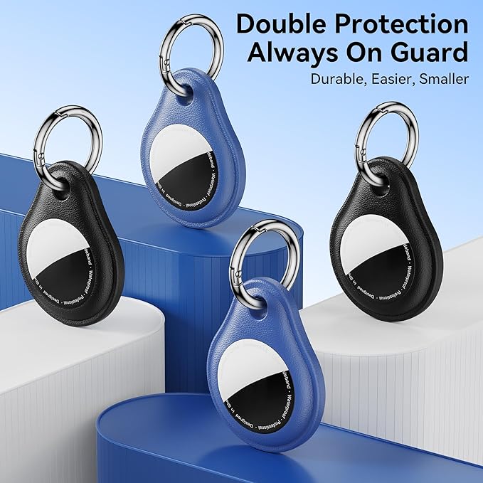 4Pack for Airtag Keychain Holder for Apple Airtag - Anti-Scratch & Durable (PC + Silicone) for Air Tags Case for Pets, Kids, Luggage for Air tag Accessories & Item Finder(2Black/2Blue)