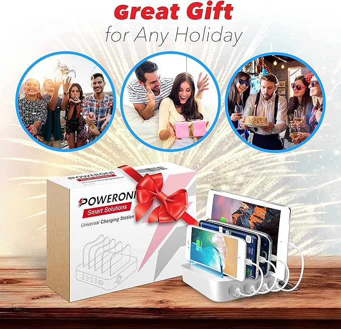 4 Port USB Charging Station - Fast Charging Dock for Multiple Devices Apple - Multi Device Charger Station - Compatible with Apple iPad, iPhone, Android, and Tablet - Charging Rack