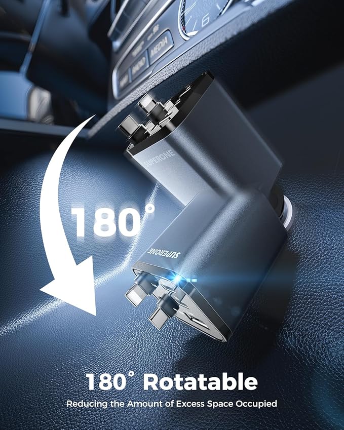 Upgraded SUPERONE Retractable Car Charger, [Ultra-Compact] 5-Port Car Charger USB C, iPhone Car Chargers Fast Charging with Dual Cable, Car Accessories Adapter for iPhone 17/16/15/14/13, Galaxy, Pixel