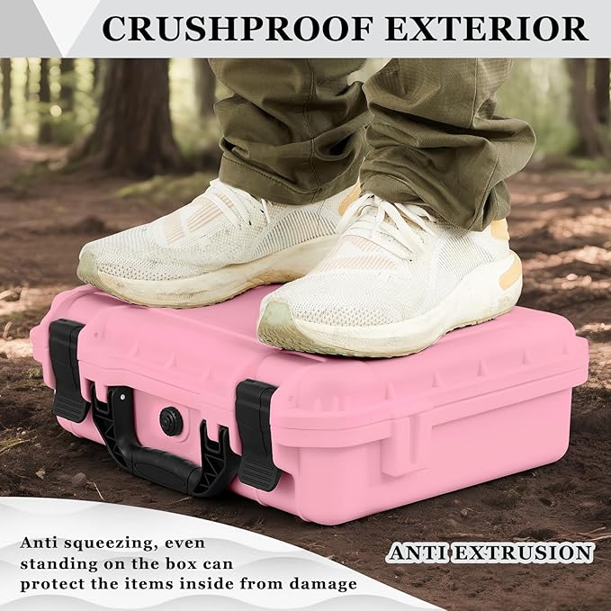 16.3 x 12.4 x 6.5 Inch Waterproof Hard Case with DIY Customizable Foam Insert Portable Protective Case with Knife for Camera Drones Equipments Tools Test Instruments (Pink)