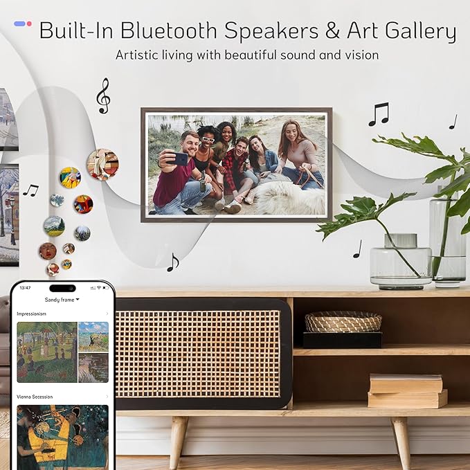 NexFoto Large Digital Picture Frame 32 Inch Touchscreen, 64GB FHD 1920 * 1080 WiFi Digital Photo Frame, Add Photos from Google Photos, Share Videos, for Housewarming/Wedding/Birthday, Dark Wood