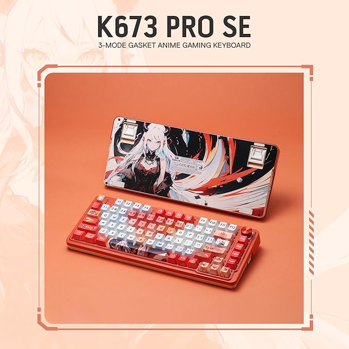 Redragon K673 PRO SE 75% 81 Keys Wireless Gasket RGB Gaming Keyboard, 3-Mode Anime Mechanical Keyboard w/Hot-Swap Socket, Dedicated Knob Control & 5-Layer Noise Dampening, Custom Hi-Fi Linear Switch