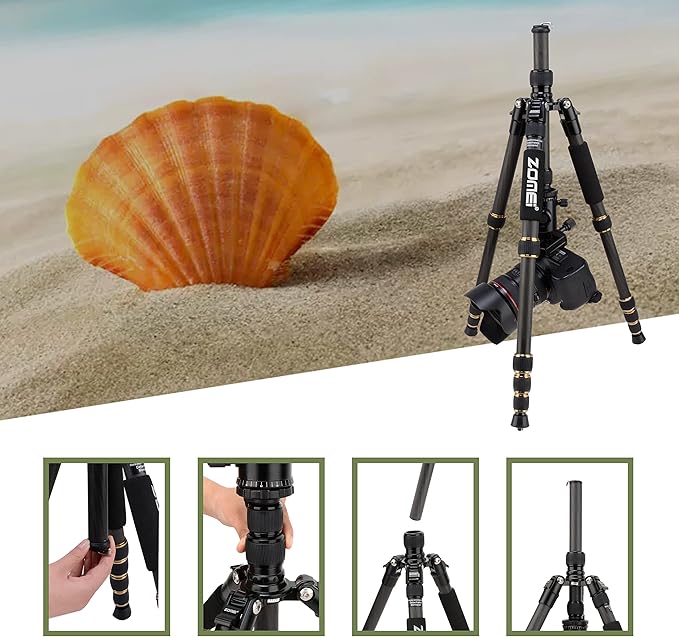 ZOMEI Z669C Carbon Fiber Portable Tripod with Ball Head Compact Travel for Canon,Sony, Nikon, Samsung, Panasonic, Olympus, Kodak, Fuji, Cameras and Video Camera