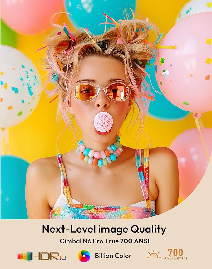 Xgody Netflix Certified Native 1080P Full HD Projector 700ANSI High Brightness, 4-Way Auto-Aligning & Voice Controlled Gimbal N6 PRO Smart Projector, WiFi 6, Bluetooth 5.4, Perfect for Bedroom