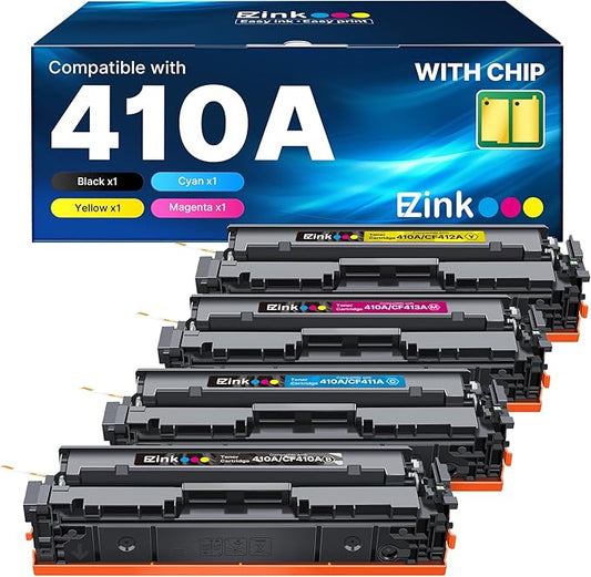 E-Z Ink 410A Toner Cartridge High Yield Replacement for HP 410A CF410A 410X CF411A CF412A CF413A for HP Color Laserjet Pro MFP M477fnw Toner M477fdw M477fdn M452dn M452nw M477 M377 Printer (4-Pack)