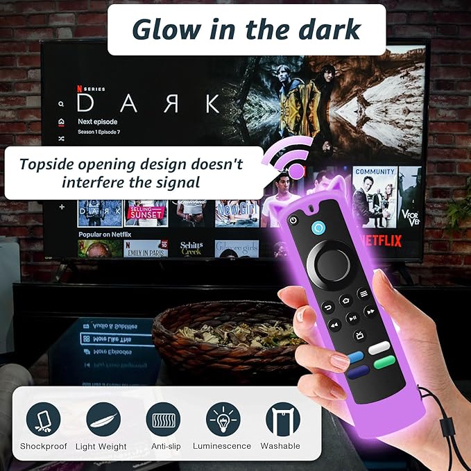 2 Packs Protective Remote Cover Case, Silicone Sleeve Remote Control Cover Glow in The Dark with Lanyard(Glow Purple & Glow Blue)