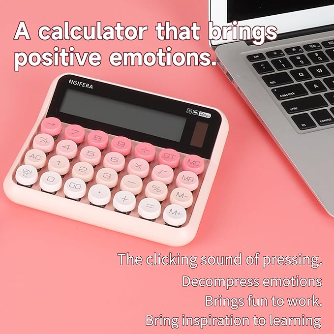 Desk Calculator, 12 Digit Large LCD Display, Big Buttons, Ergonomic 15° Tilt, Real Mechanical Keypad, Desktop Calculator for Office and Study