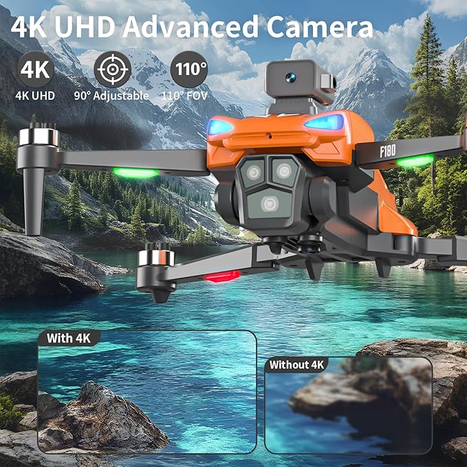 F180 Drones with 4K Camera Adults 4.5" LCD RC Screen, Follow Me Professional Drone GPS Auto Return Home, 5GHz FPV Real-Time RC Quadcopter Dron for Beginner, SD Card, Long Flight Time Under 249g