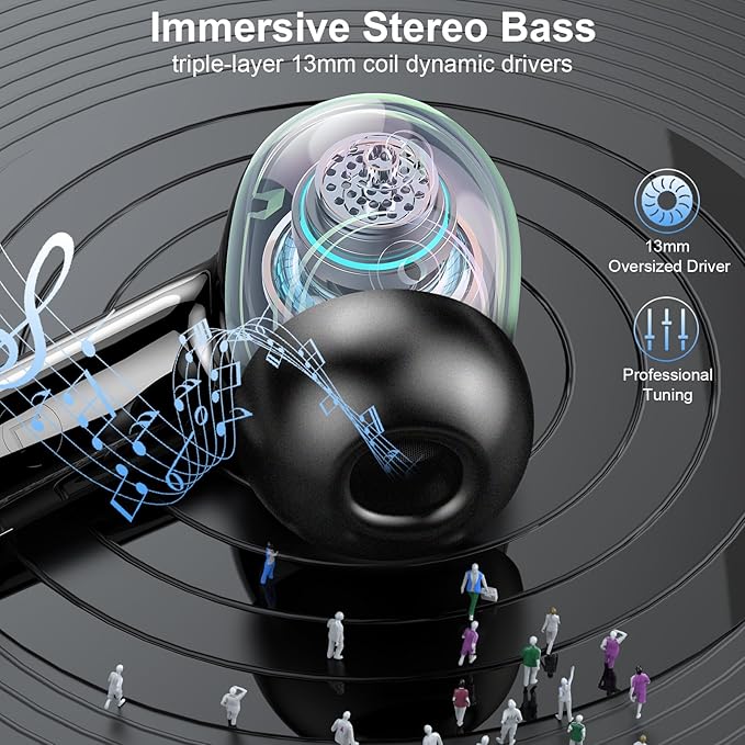 Wireless Earbuds, Bluetooth 5.4 Headphones with 4 ENC Noise Cancelling Mic, 45Hrs Playtime Wireless Headphones HiFi Stereo Deep Bass, in Ear Earbuds IP7 Waterproof, Bluetooth Earphones for Android iOS
