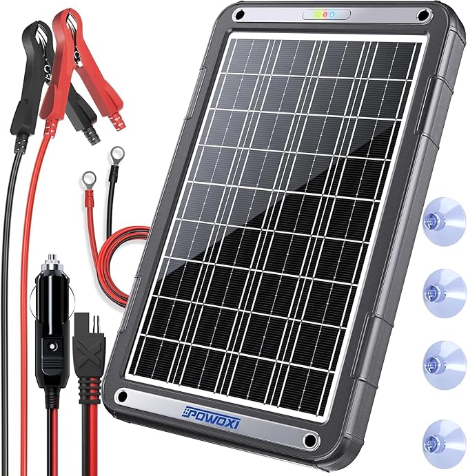 POWOXI 12V Solar Car Battery Charger: 15W Solar Trickle Charger Maintainer with MPPT Controller for Car - RV Boat Marine Motorcycle - Solar Panel Kit for Automotive Trailer Truck Snowmobile Tractor