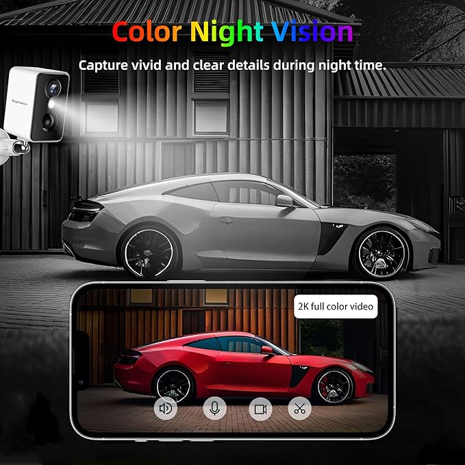 Septekon 2K Security Cameras Wireless Outdoor 4 Pack, Solar Battery Powered Camera with Two Spotlights, PIR Motion Detection Siren, Color Night Vision, 2-Way Audio, IP66 Waterpoof