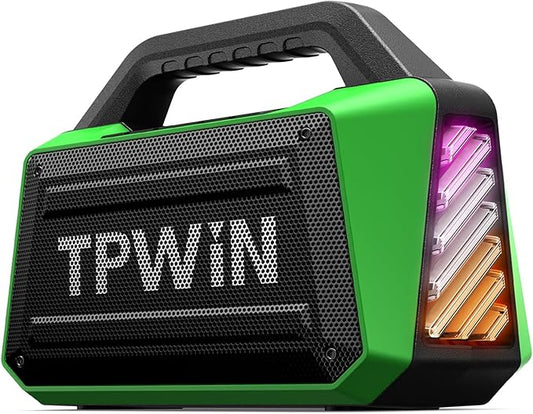 Bluetooth Speaker - 80W Loud Rugged Outdoor Speakers, IPX6 Waterproof, 20H Playtime, Deep Bass, Lightshow, TWS, BT 5.3 Wireless, Portable for Travel Hiking Camping Beach Pool - Green