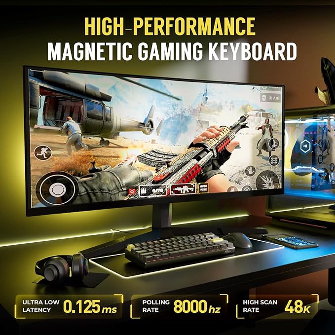 RK ROYAL KLUDGE C61 HE Gaming Keyboard 60% Wired Mechanical Keyboard with Hall Effect Magnetic Switch 8000Hz Polling Rate Rapid Trigger RGB Backlit, 61 Keys, Black Yellow