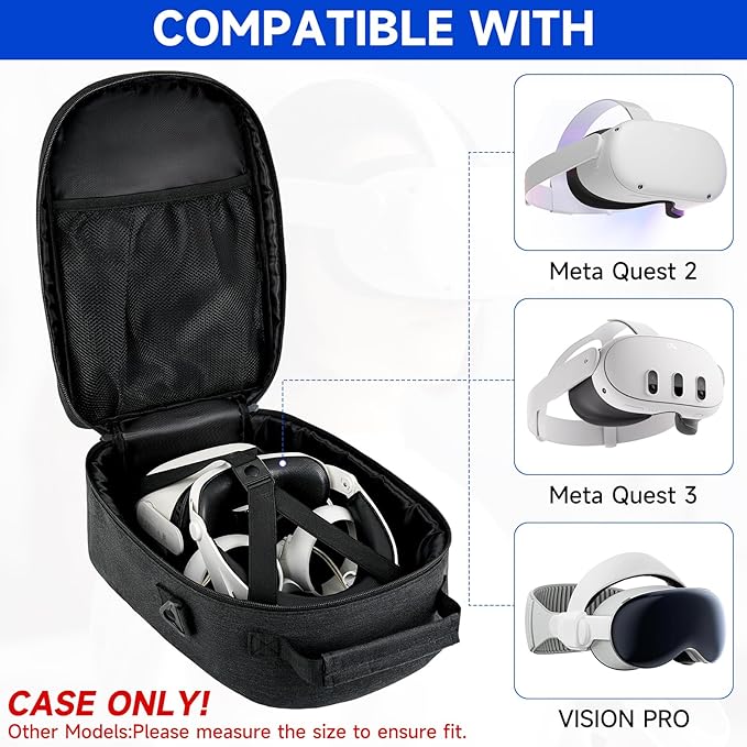 VR Carrying Case Compatible with Meta Quest 3S/Quest 3/Oculus Quest 2/Quest Pro/Vision Pro,Travel Storage Bag Fits for Elite Version VR Gaming Headset,Touch Controllers and Accessories(Bag Only)